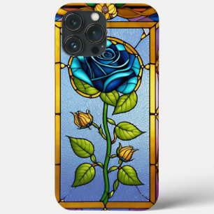 Beautiful Stained Glass Window with Blue Rose iPhone 13 Pro Max Case