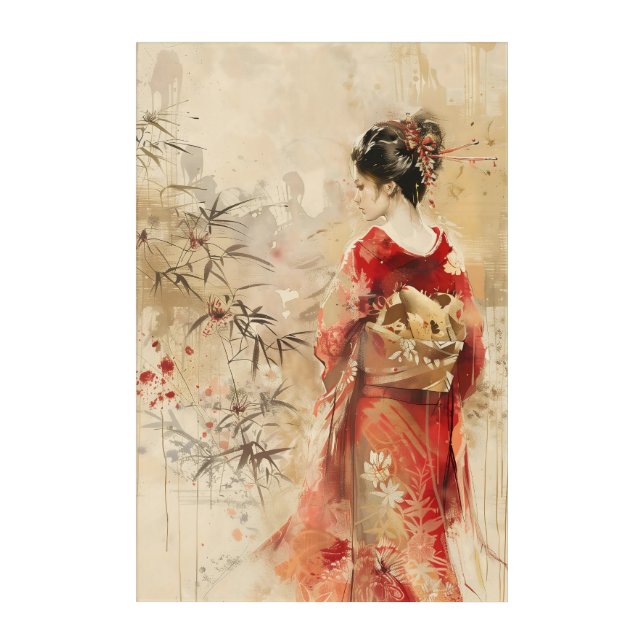 Beautiful Standing Geisha Acrylic Print (Front)