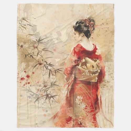 Beautiful Standing Geisha Fleece Blanket