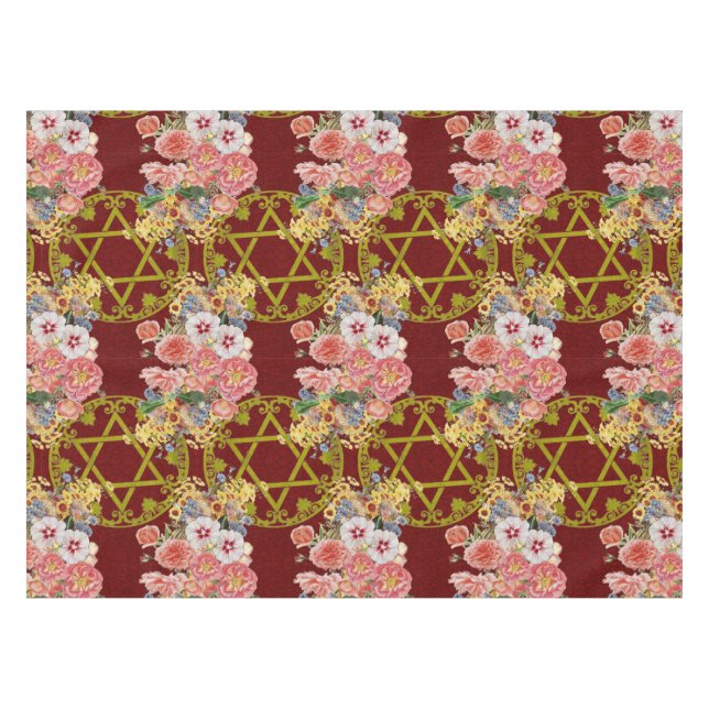 Beautiful Star of David with flowers on maroon Tablecloth (Front (Horizontal))