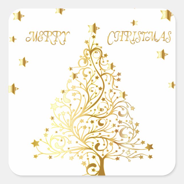 Beautiful starry metallic gold Christmas tree Square Sticker (Front)