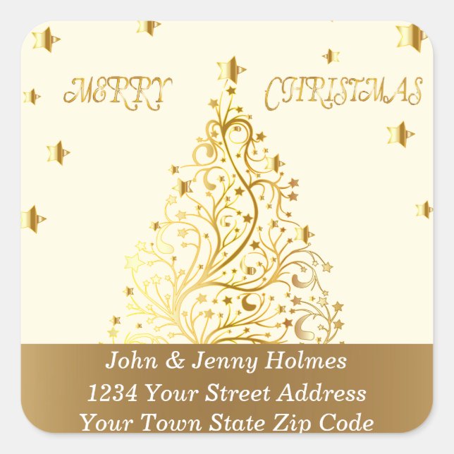 Beautiful starry metallic gold Christmas tree Square Sticker (Front)
