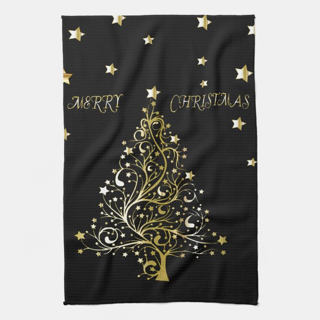 Beautiful starry metallic gold Christmas tree Towel (Vertical)
