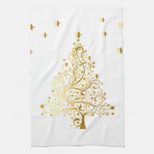 Beautiful starry metallic gold Christmas tree Towel