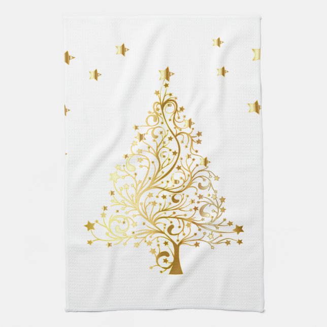 Beautiful starry metallic gold Christmas tree Towel (Vertical)