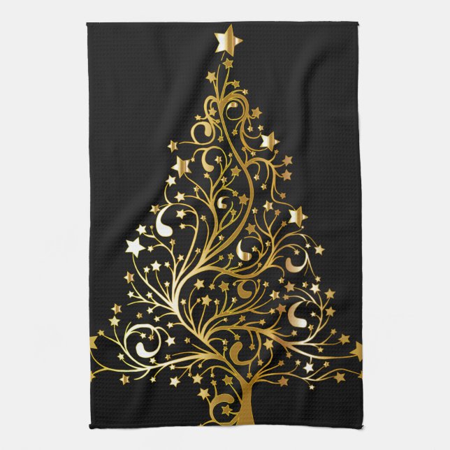 Beautiful starry metallic gold Christmas tree Towel (Vertical)