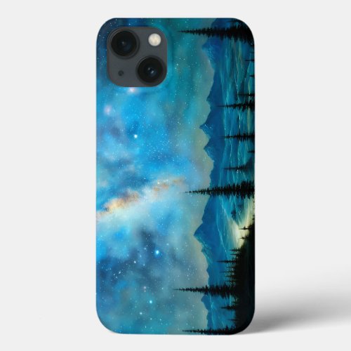 Beautiful Starry Night Surreal Mountain Landscape iPhone 13 Case