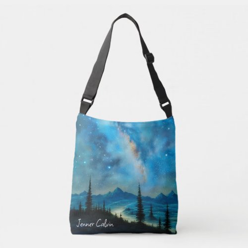 Beautiful Starry Night Surreal Mountain Landscape Crossbody Bag