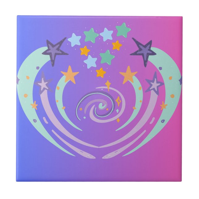 beautiful stars and heart ceramic tile (Front)