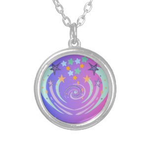 beautiful stars and heart silver plated necklace