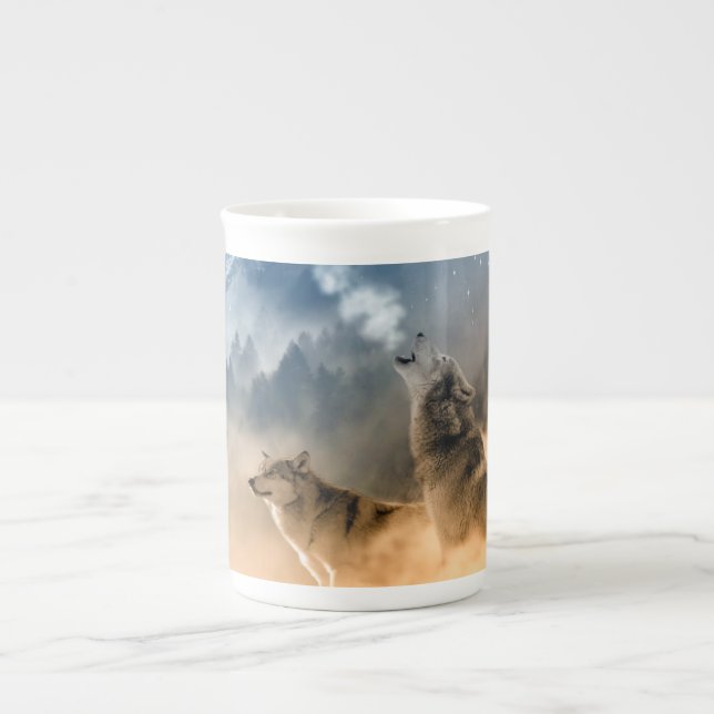 Beautiful Stars Foggy Night Wolfs Howl Bone China Mug (Front)