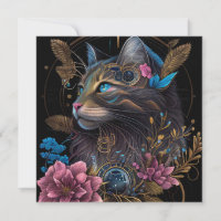 Beautiful steampunk Maine Coon with flowers AI art