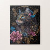 Beautiful steampunk Maine Coon with flowers AI art Jigsaw Puzzle