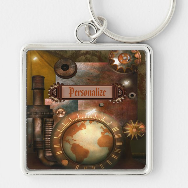 Beautiful Steampunk Personalized Key Chain (Front)