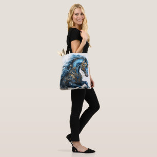Beautiful Steampunk Stallion Blue Black Tote Bag