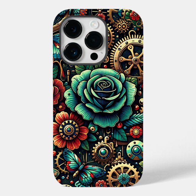 Beautiful Steampunk Themed Gears and Roses Case-Mate iPhone Case (Back)