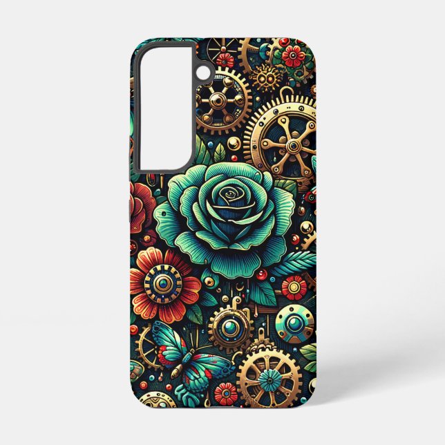 Beautiful Steampunk Themed Gears and Roses Samsung Galaxy Case (Back)