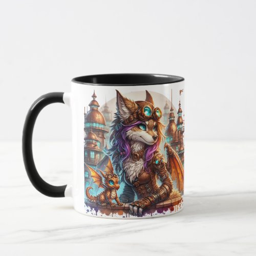 Beautiful Steampunk Werewolf and Baby Dragon Mug