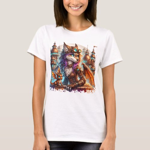 Beautiful Steampunk Werewolf and Baby Dragon T_Shirt