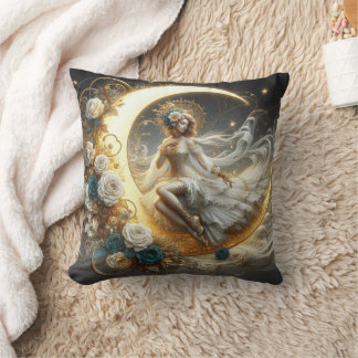 Beautiful Steampunk Woman on the Moon Throw Pillow