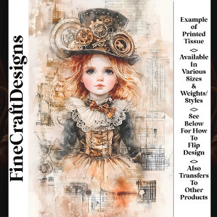Beautiful Steampunk Young Girl AN8 Decoupage Tissue Paper