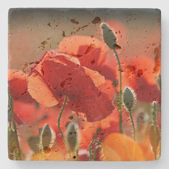 Beautiful Stone Coaster with Poppy's (Front)