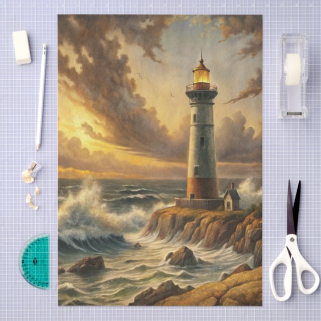 Beautiful Stormy Coastal Lighthouse Decoupage Tissue Paper (Craft)