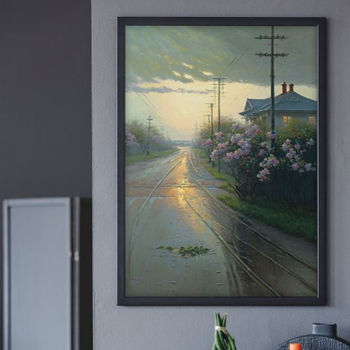 Beautiful Stormy Street Scene Ai Art Poster