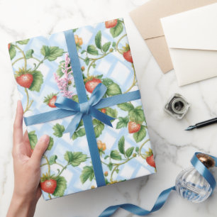 Beautiful Strawberries and Floral Bridal Wrapping Paper