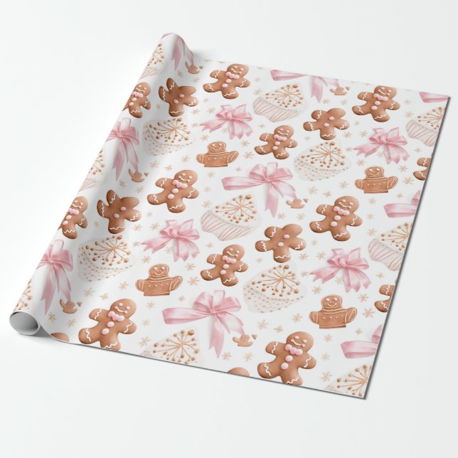 Beautiful Strawberry Gingerbread Christmas  Wrapping Paper (Unrolled)