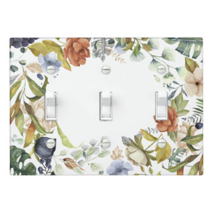 Beautiful Stylish Blue White & Rust Floral Light Switch Cover