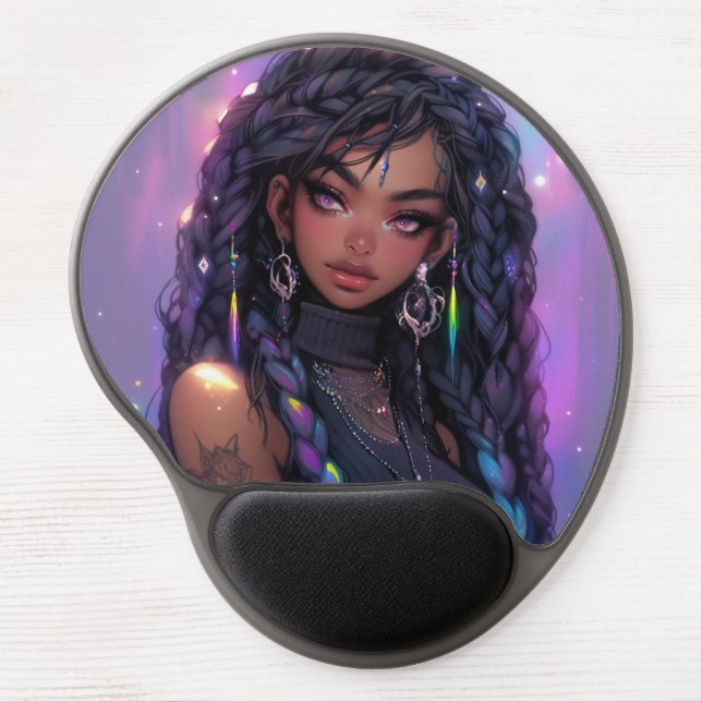 Beautiful Stylish Braided Hair Anime Girl Gel Mouse Pad (Front)
