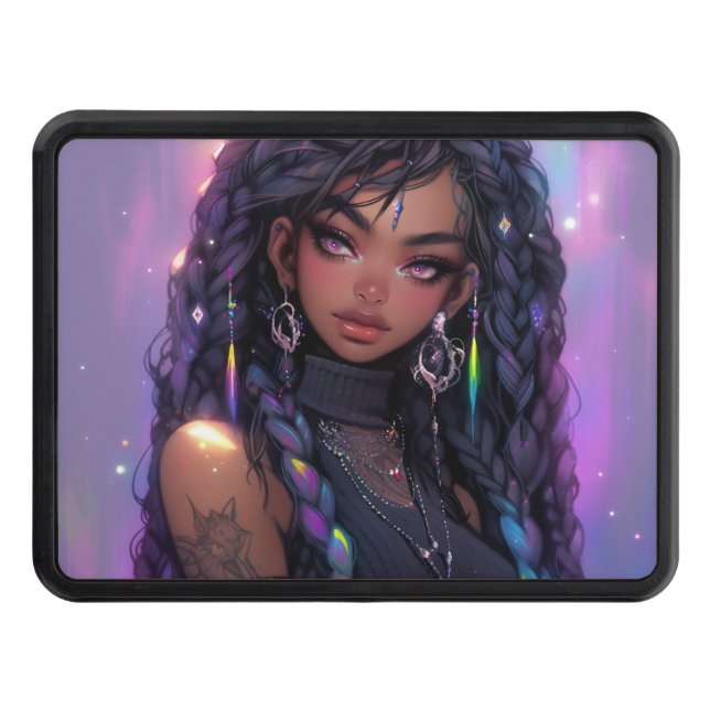 Beautiful Stylish Braided Hair Anime Girl Hitch Cover (Front)