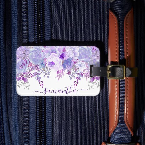 Beautiful Stylish Purple Floral Watercolor  Luggage Tag