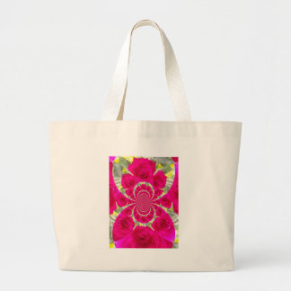Beautiful stylish red floral kaleidoscope design large tote bag
