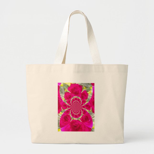 Beautiful stylish red floral kaleidoscope design large tote bag (Front)