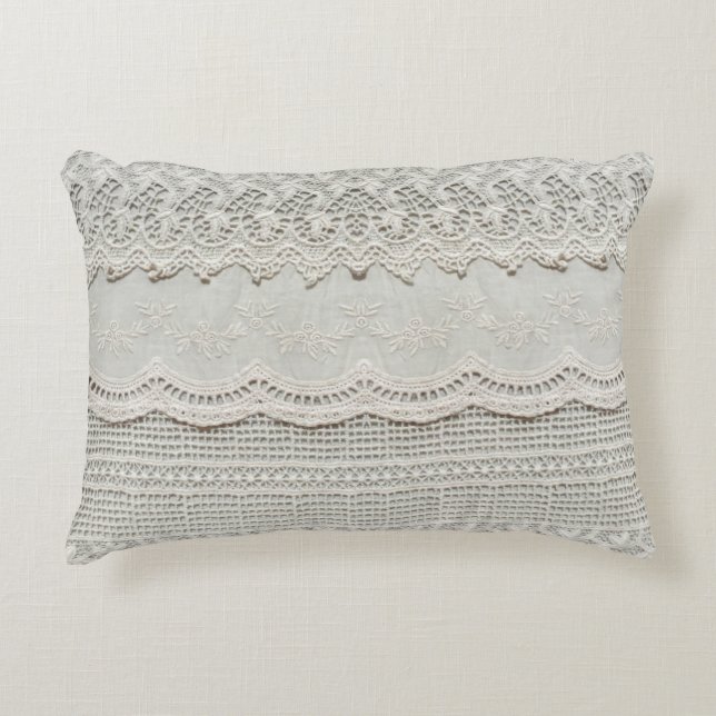 Beautiful, subtle, white laced textile close up.  accent pillow (Front)