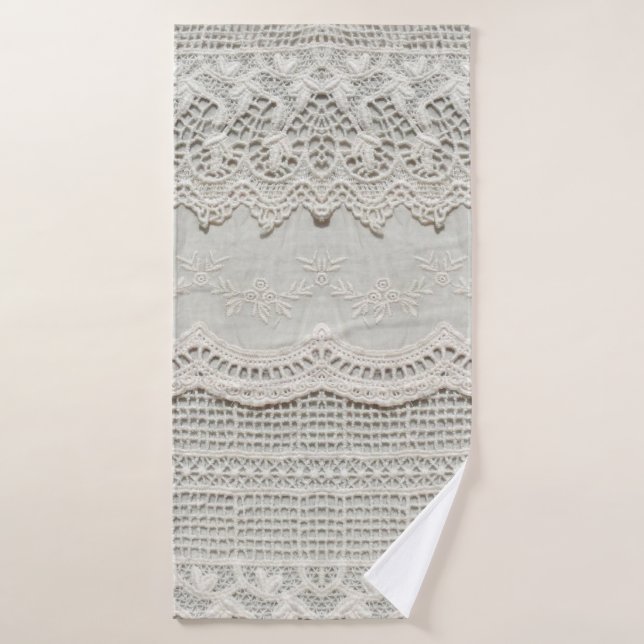 Beautiful, subtle, white laced textile close up.  bath towel (Bath Towel)