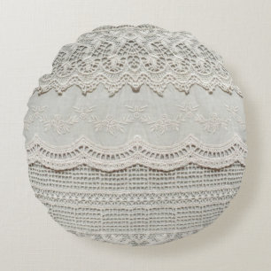 Beautiful, subtle, white laced textile close up.  round pillow