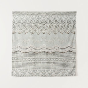 Beautiful, subtle, white laced textile close up.  tapestry