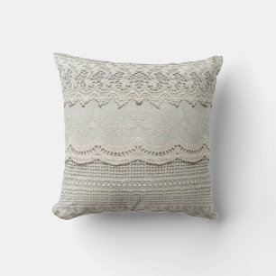 Beautiful, subtle, white laced textile close up.  throw pillow