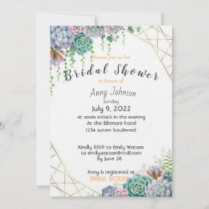 Beautiful Succulent  Bridal Shower Invitation