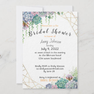 Beautiful Succulent  Bridal Shower Invitation