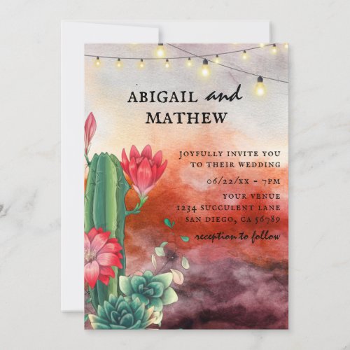 Beautiful Succulent Cactus Burnt Orange Wedding Invitation