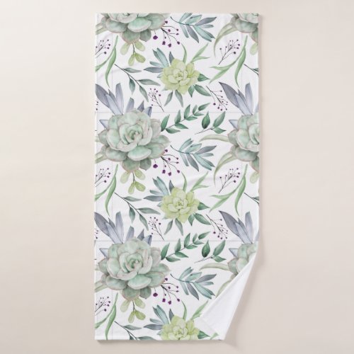 Beautiful Succulent Flower Watercolor Bath Towel