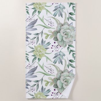 Beautiful Succulent Flower Watercolor Beach Towel by ReligiousStore at Zazzle