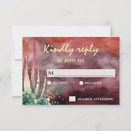 Beautiful Succulent Sunset Burnt Orange Wedding RSVP Card