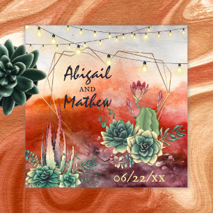Beautiful Succulent Sunset Heart Geometric Wedding Invitation