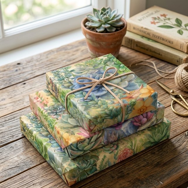 Beautiful Succulent Varieties Wrapping Paper Sheets (Creator Uploaded)