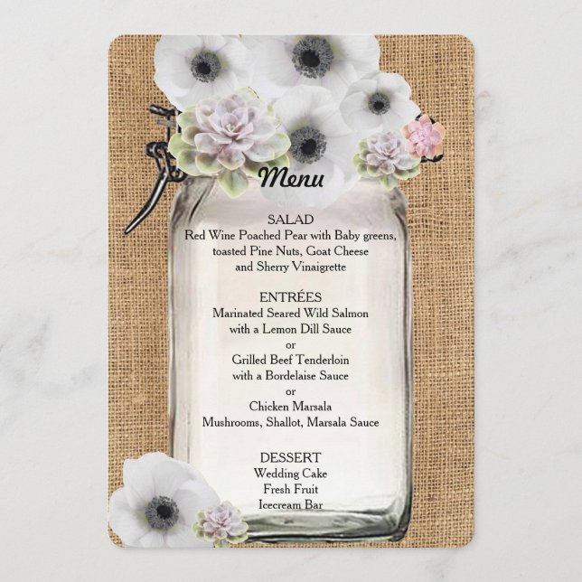 Beautiful, Succulents & Flowers on Burlap Menu (Front)